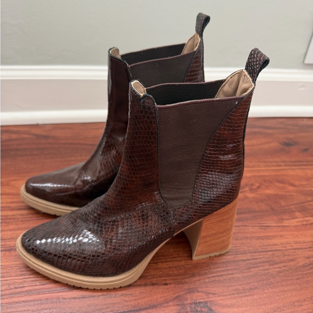 Steve Madden Dark Brown Faux-Snakeskin Chelsea Block Heel Booties